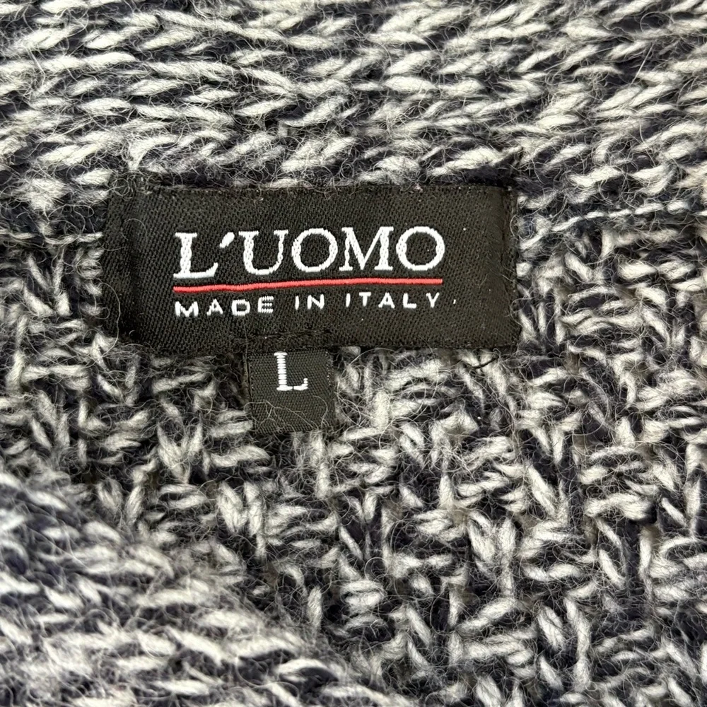 L’UOMO Men’s 1 Button Shawl Neck Sweater Size Large In Black/Gray/White